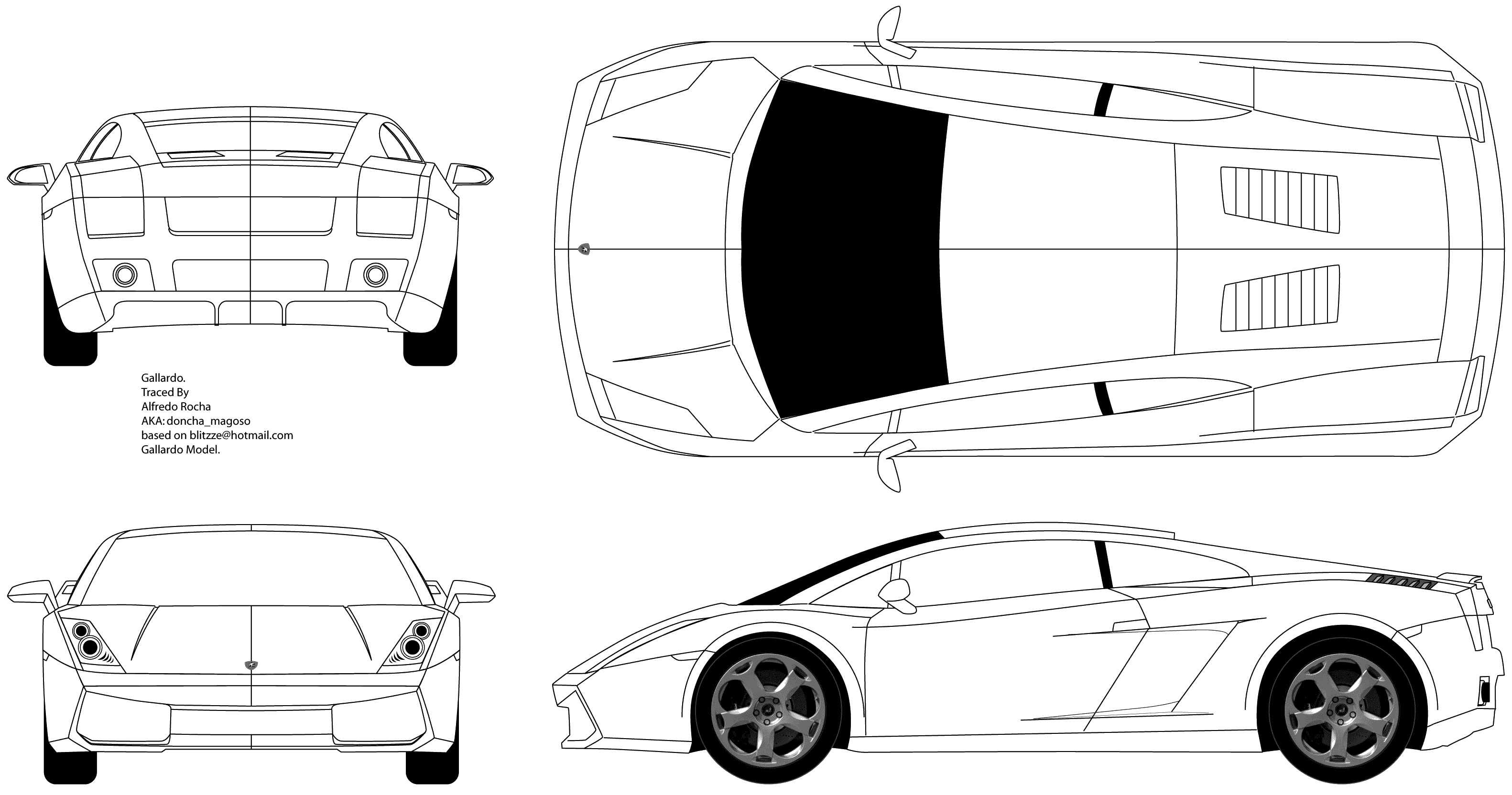 2003 Lamborghini Gallardo Coupe blueprints free - Outlines